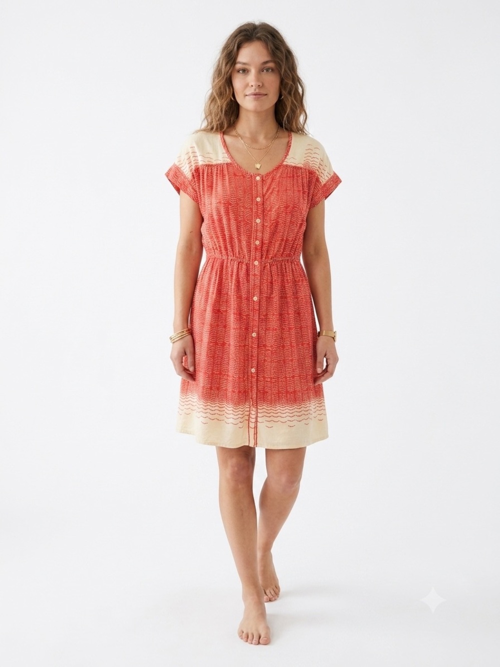 Maeve Anthropologie Red & Cream Button Front Dress | Small